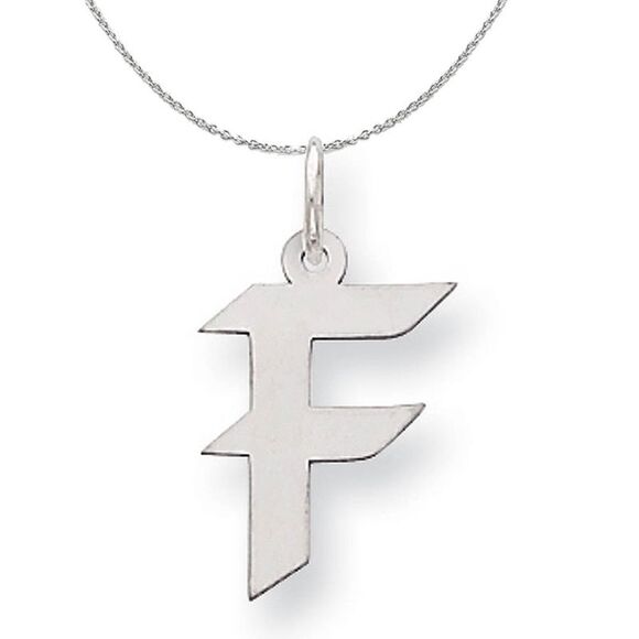 Silver Karlie Collection Block Initial Charm Letter F Necklace - 24 In